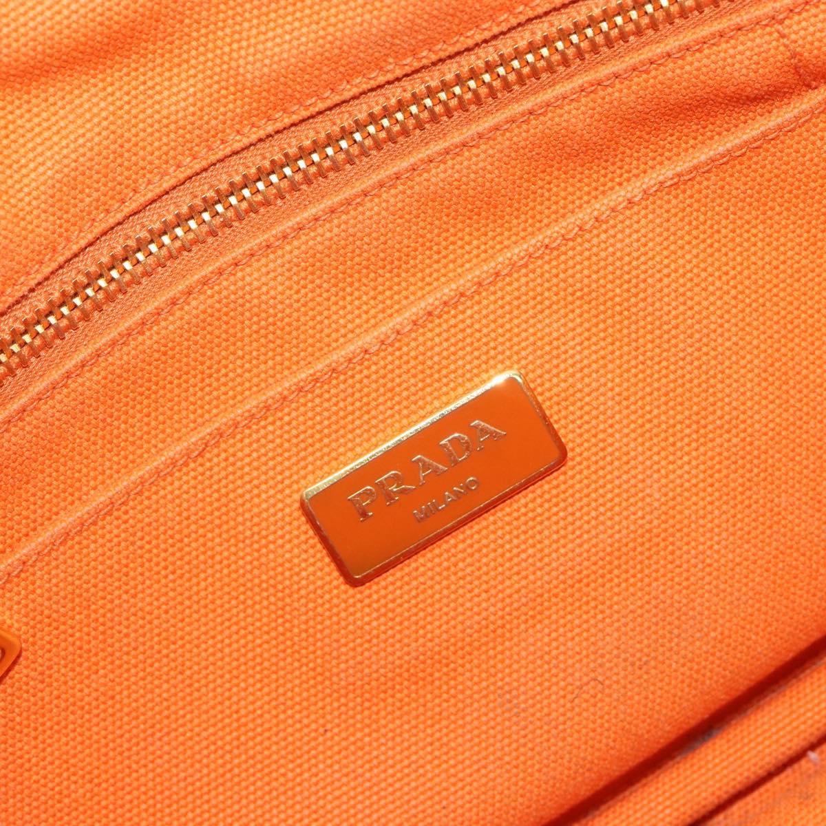 PRADA Canapa PM Hand Bag Canvas Orange Gold Auth 194376