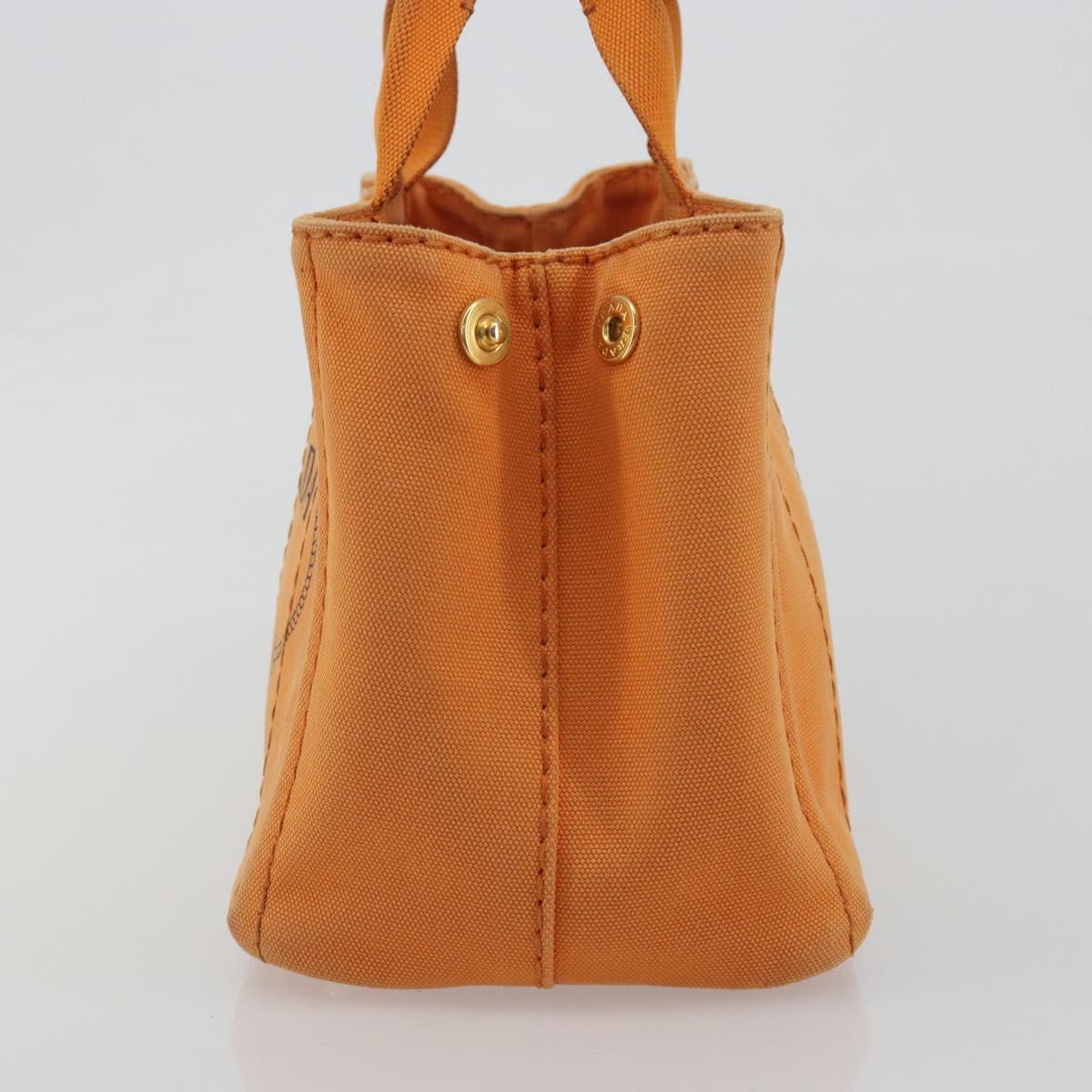 PRADA Canapa PM Hand Bag Canvas Orange Gold Auth 194376