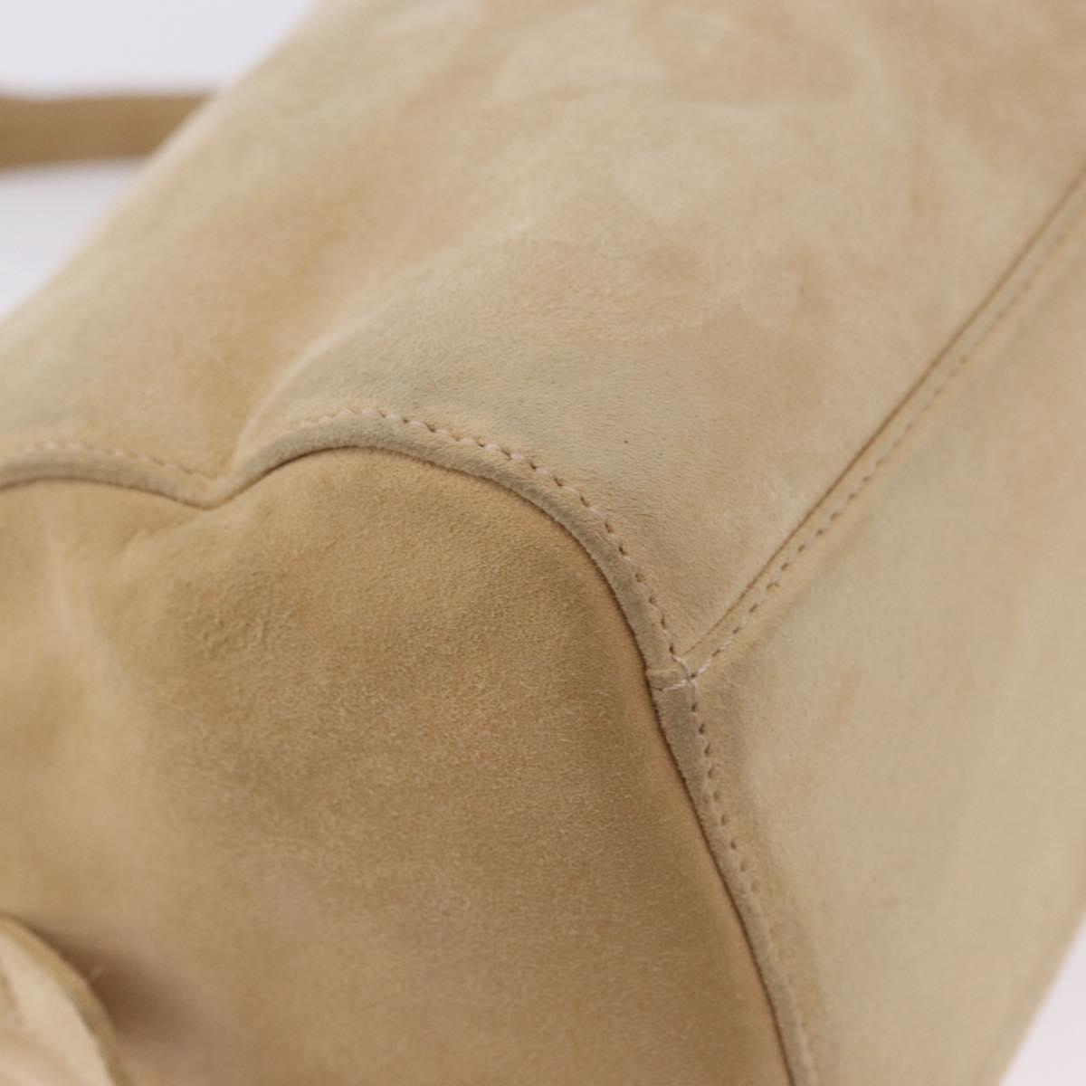 PRADA Hand Bag Suede Beige Gold Auth 194377A