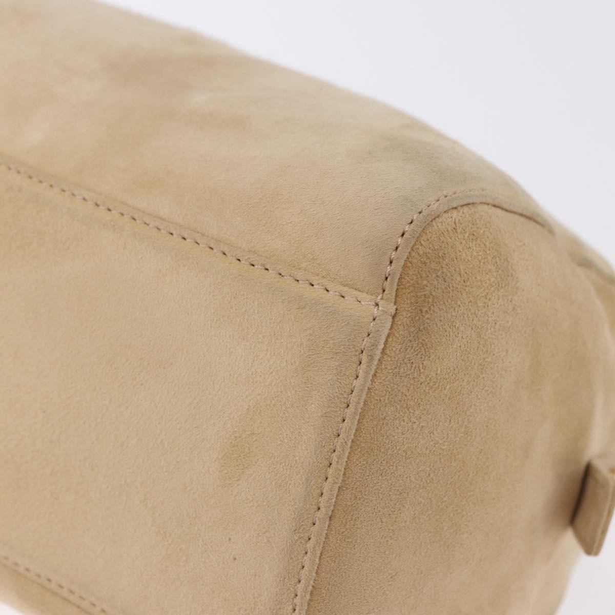 PRADA Hand Bag Suede Beige Gold Auth 194377A