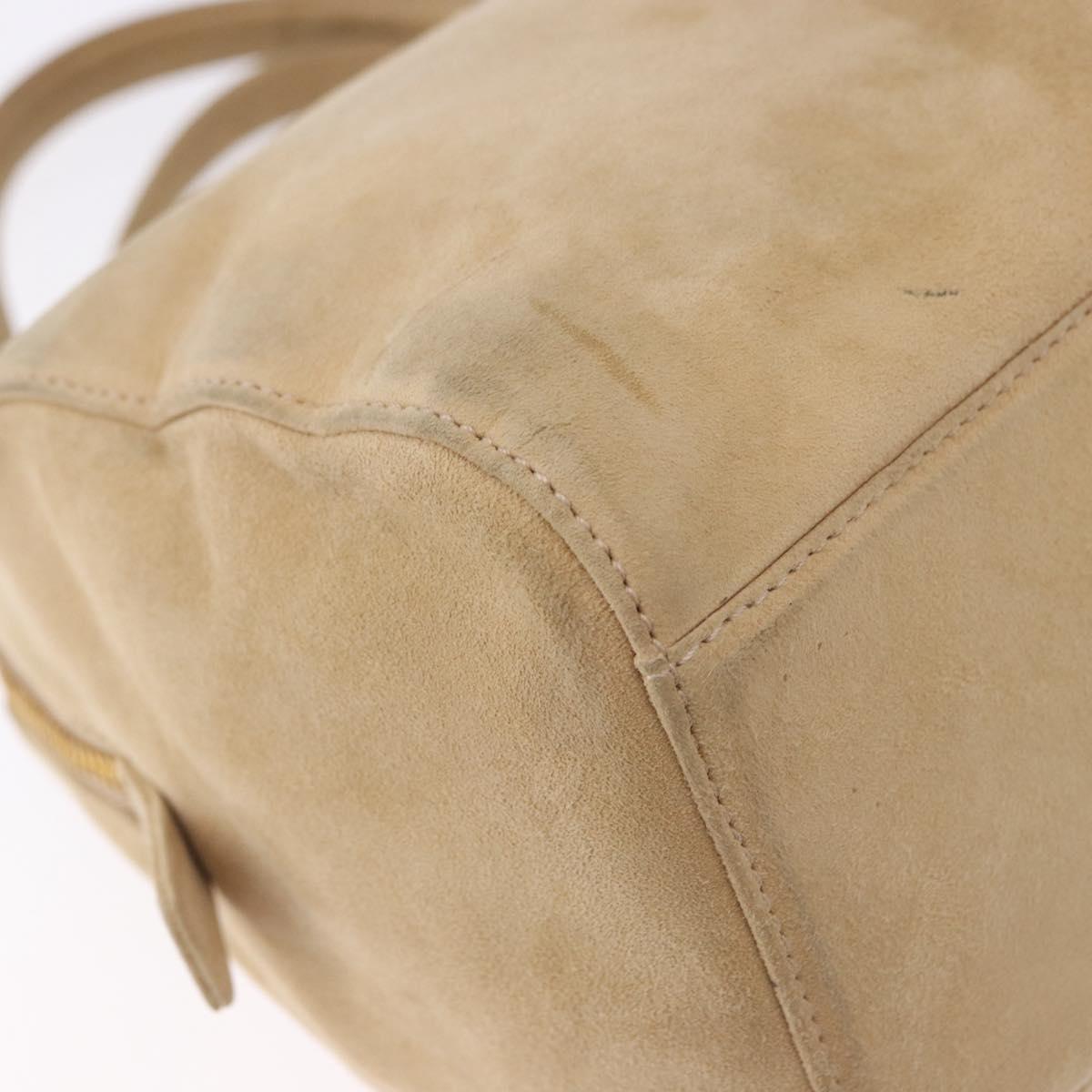 PRADA Hand Bag Suede Beige Gold Auth 194377A