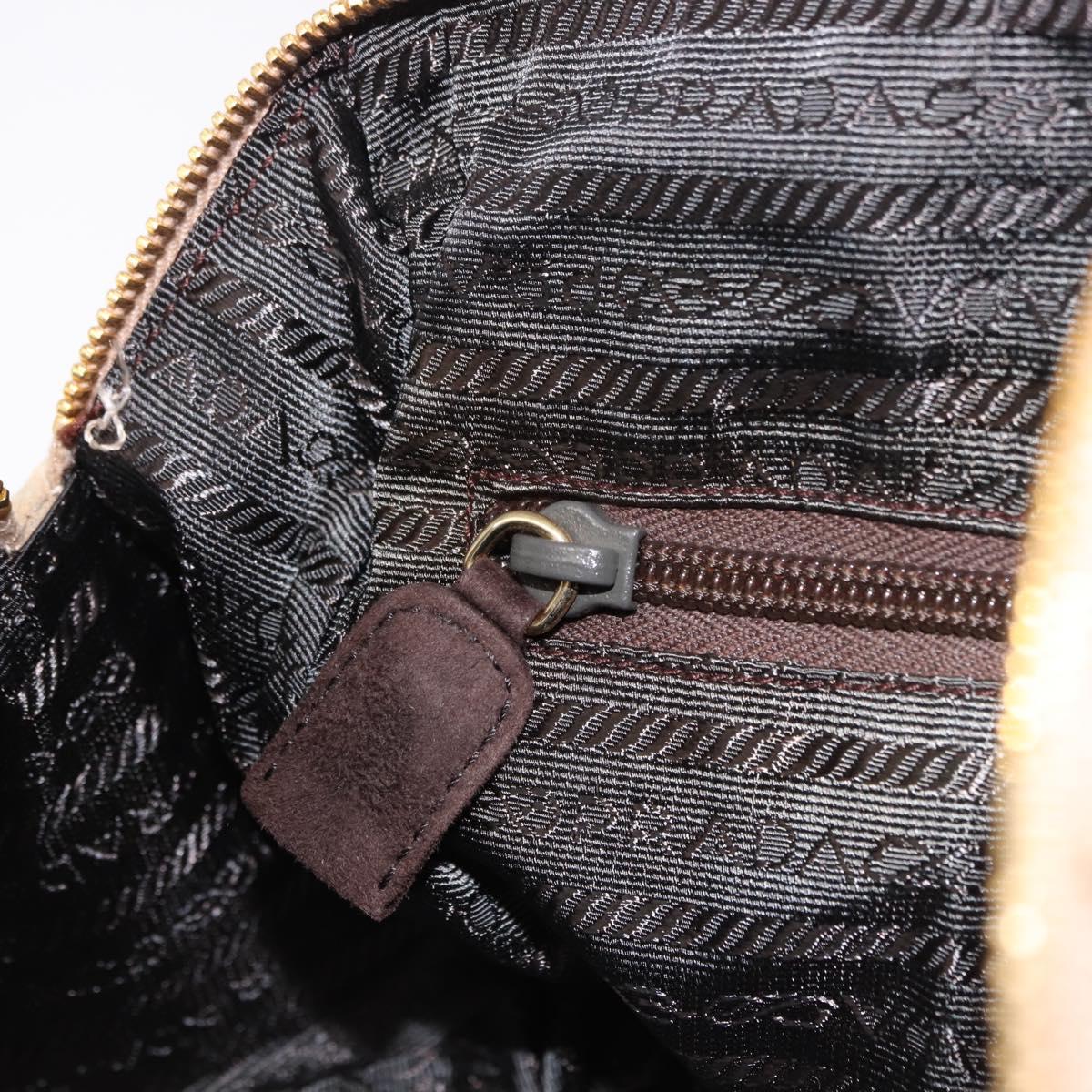PRADA Hand Bag Suede Beige Gold Auth 194377A