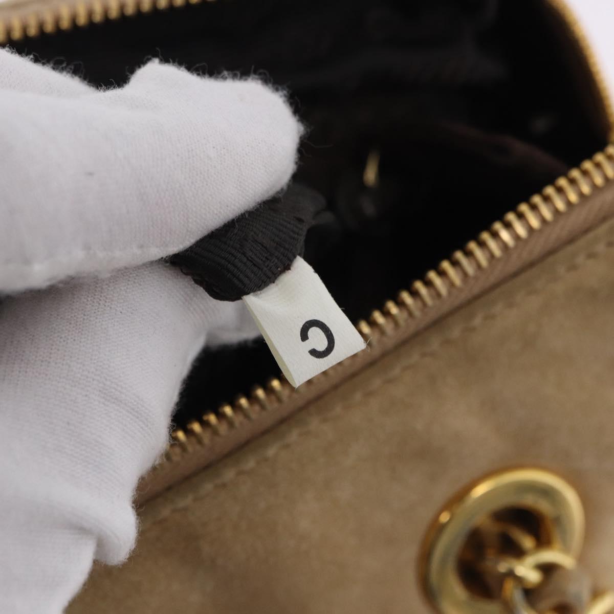 PRADA Hand Bag Suede Beige Gold Auth 194377A