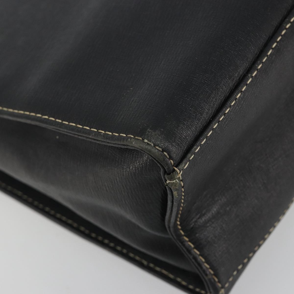 Burberrys Hand Bag Leather Black Gold Auth 194380