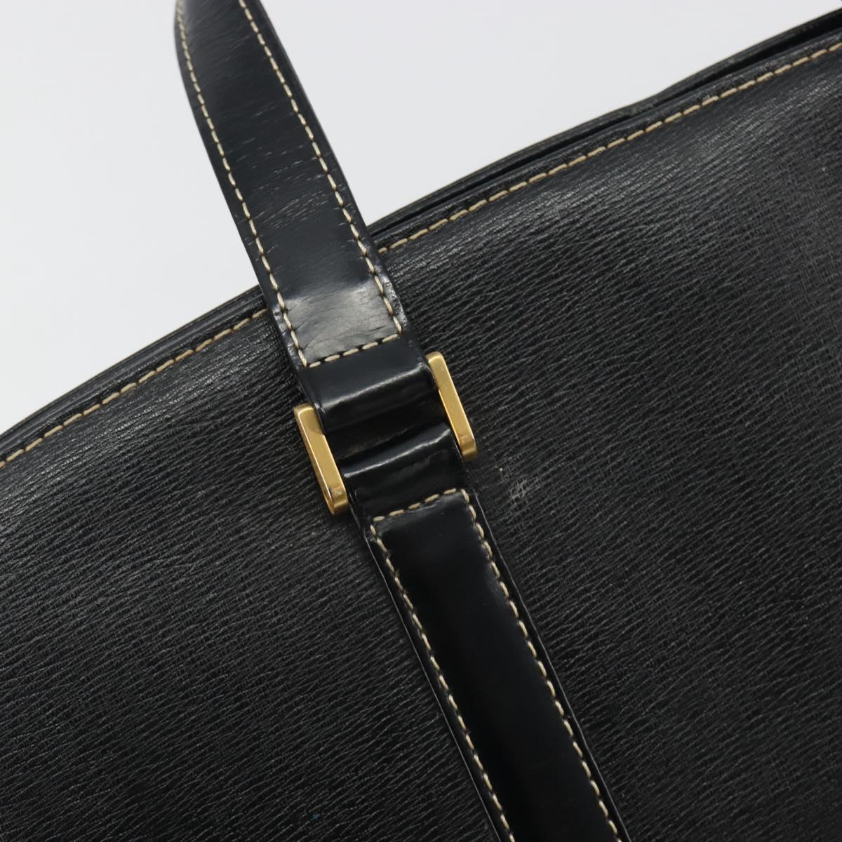 Burberrys Hand Bag Leather Black Gold Auth 194380