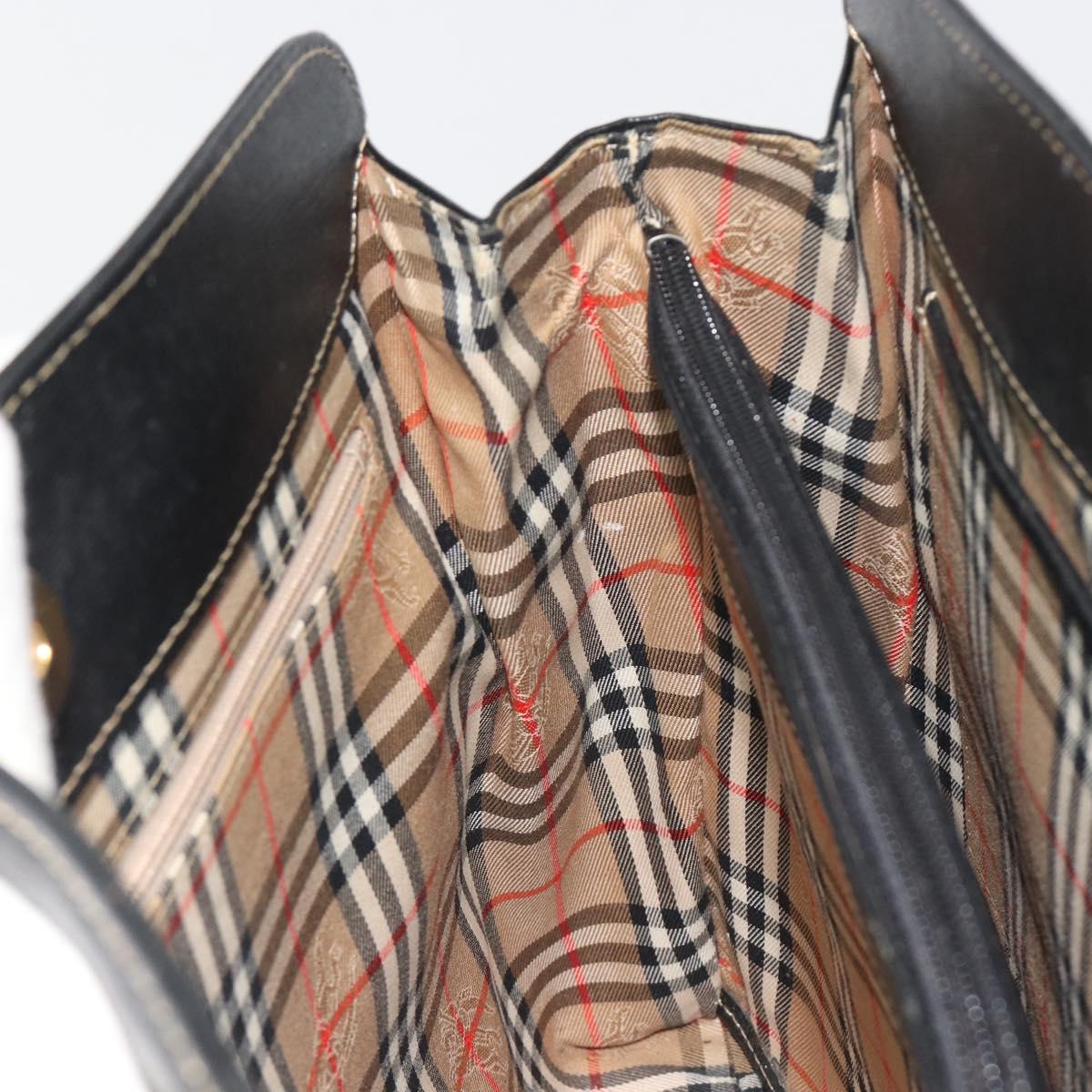 Burberrys Hand Bag Leather Black Gold Auth 194380