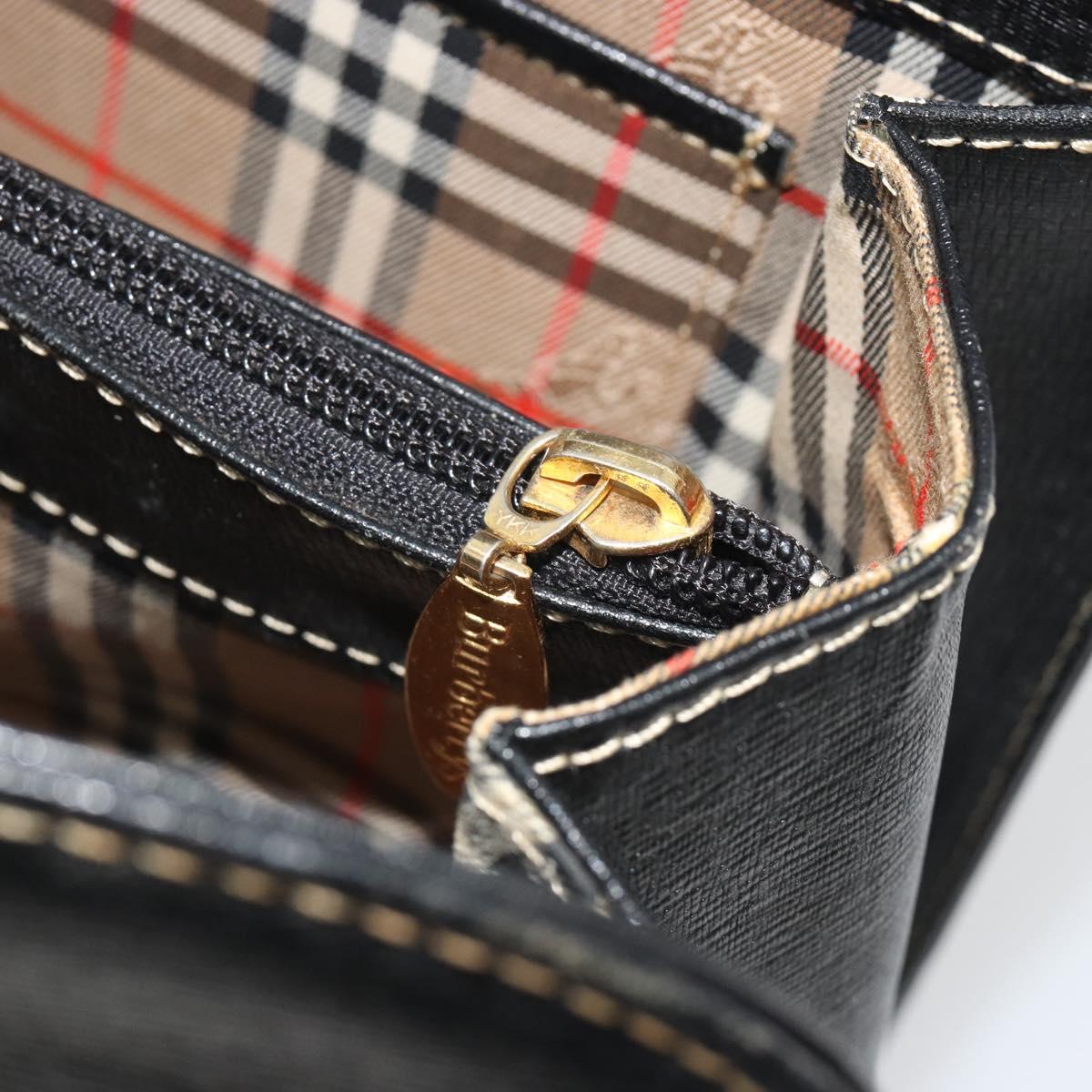 Burberrys Hand Bag Leather Black Gold Auth 194380