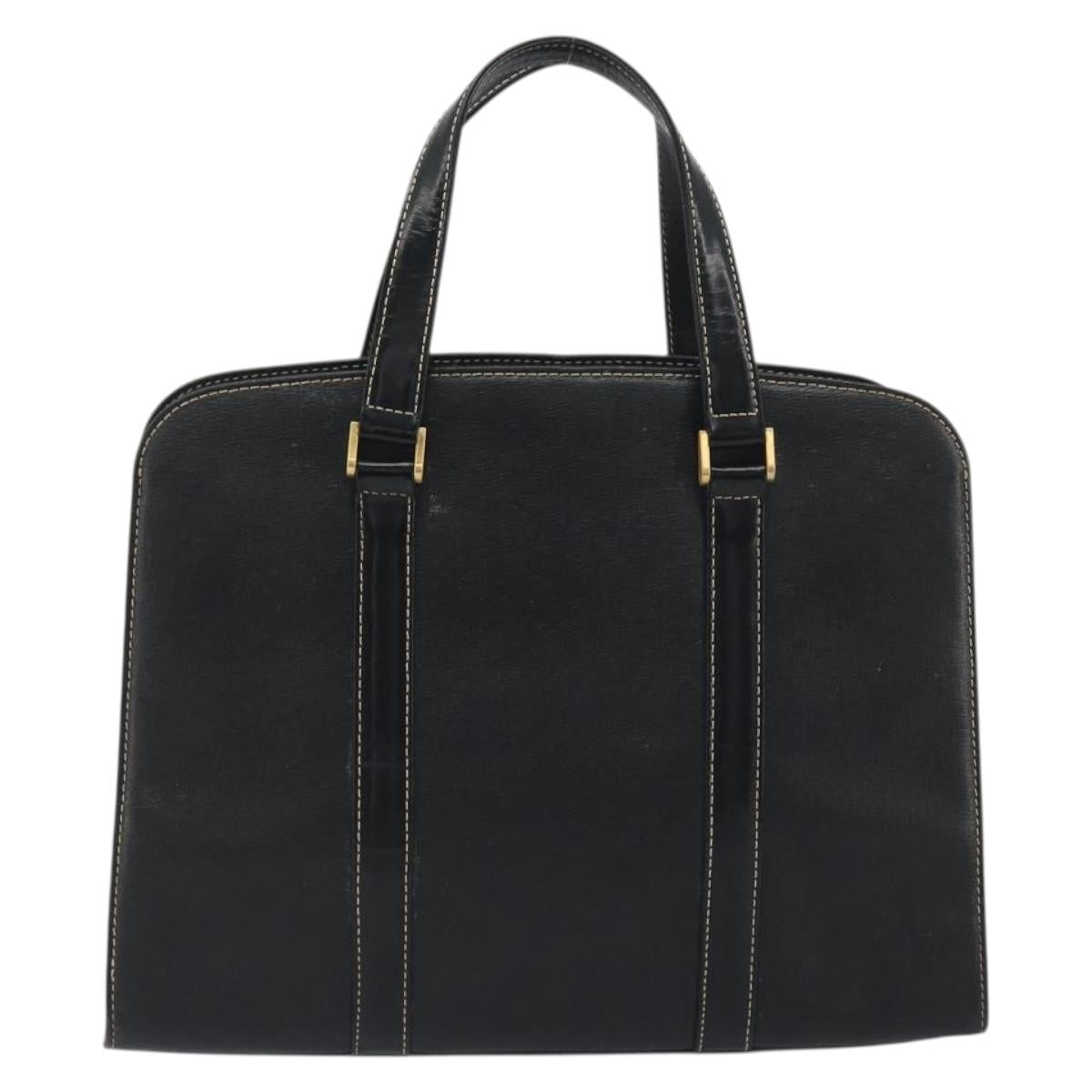 Burberrys Hand Bag Leather Black Gold Auth 194380