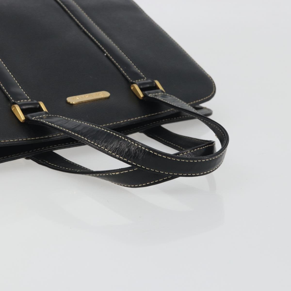 Burberrys Hand Bag Leather Black Gold Auth 194380