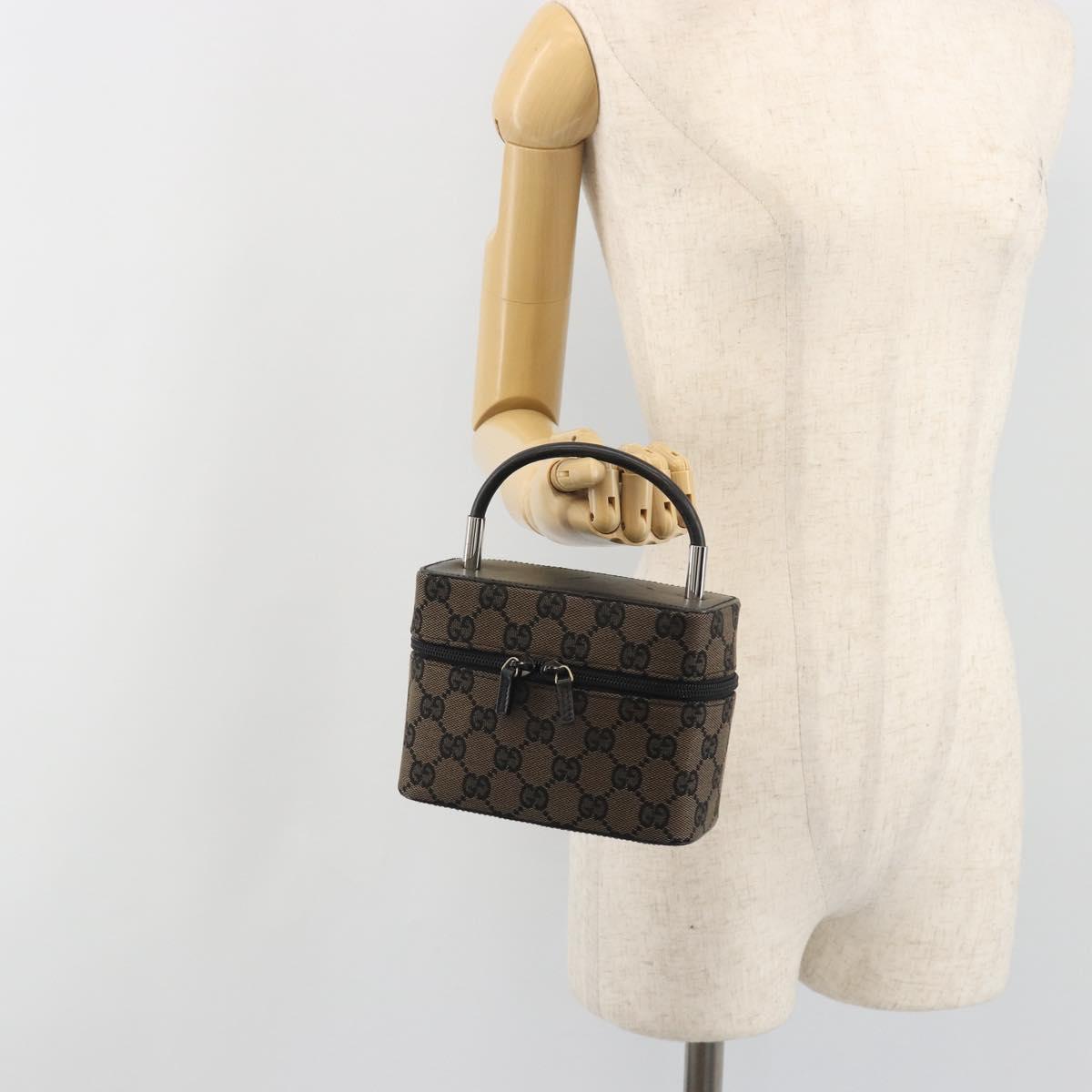 GUCCI GG Canvas Vanity Hand Bag Black Silver 039 1051 Auth 194389A
