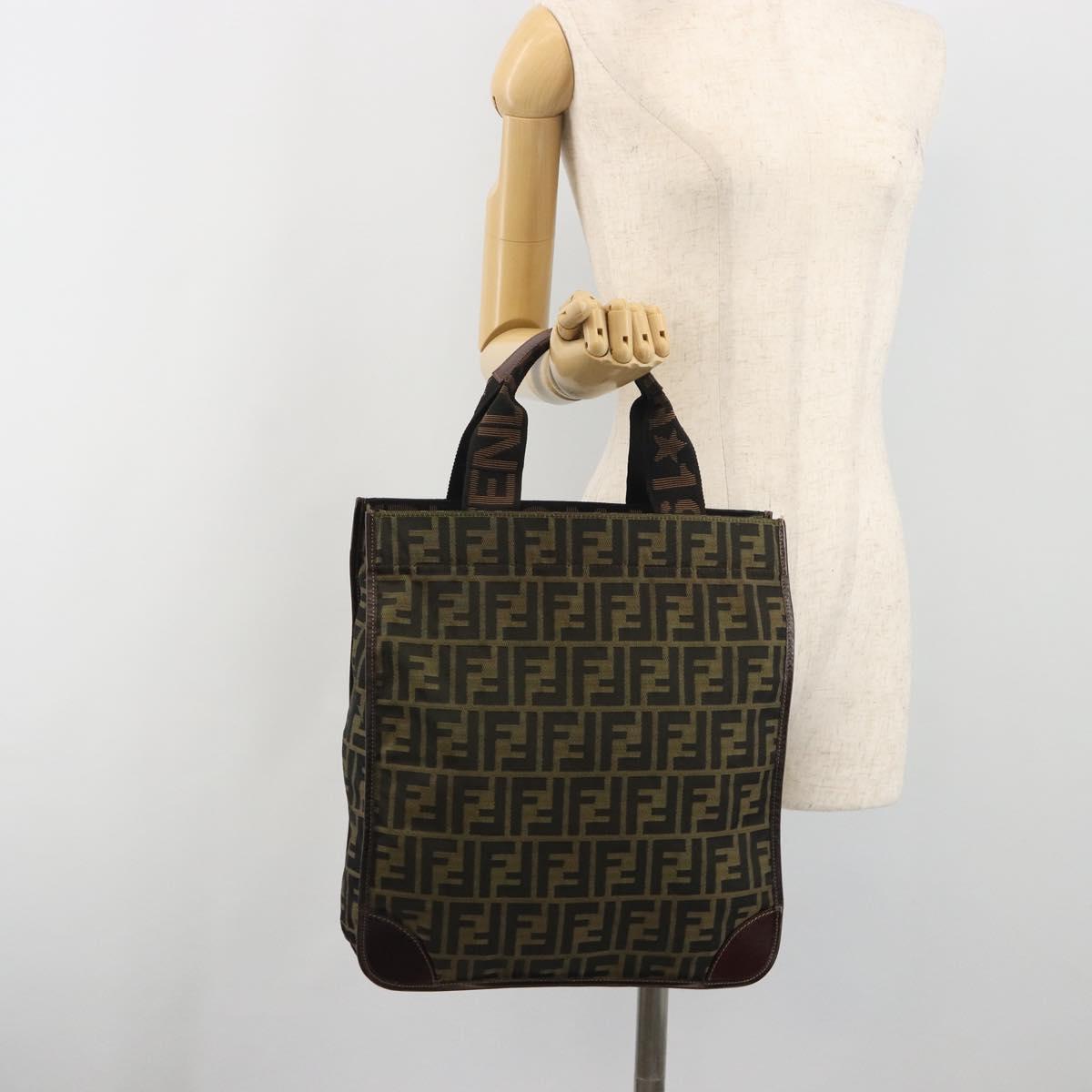 FENDI Zucca Canvas Hand Bag Brown Black Auth 194401