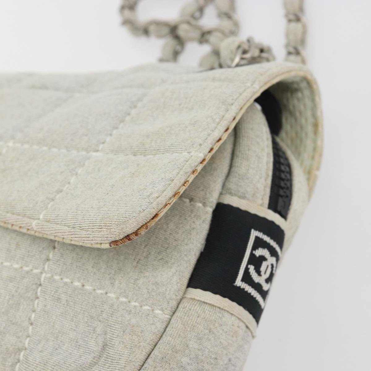 CHANEL Sports Line Choco Bar Chain Bag Cotton Gray Silver CC Auth 194404A