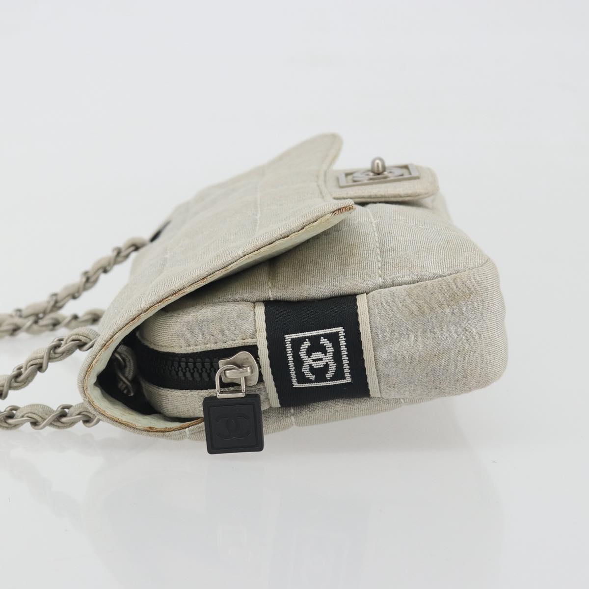 CHANEL Sports Line Choco Bar Chain Bag Cotton Gray Silver CC Auth 194404A