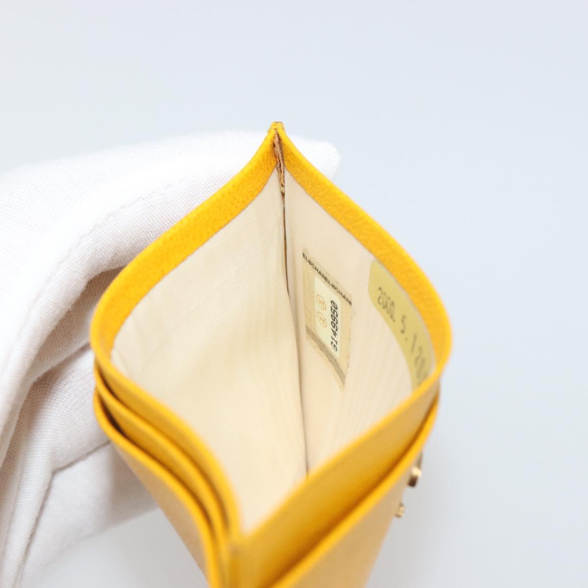CHANEL Card Case Leather Yellow Gold Tone CC Auth 194407M