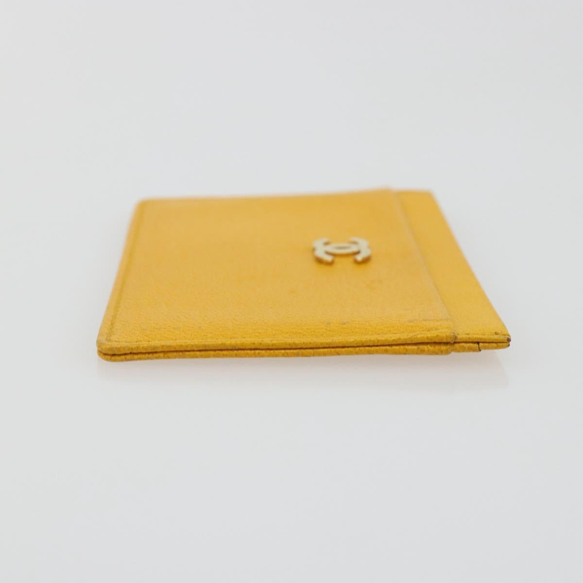 CHANEL Card Case Leather Yellow Gold Tone CC Auth 194407M