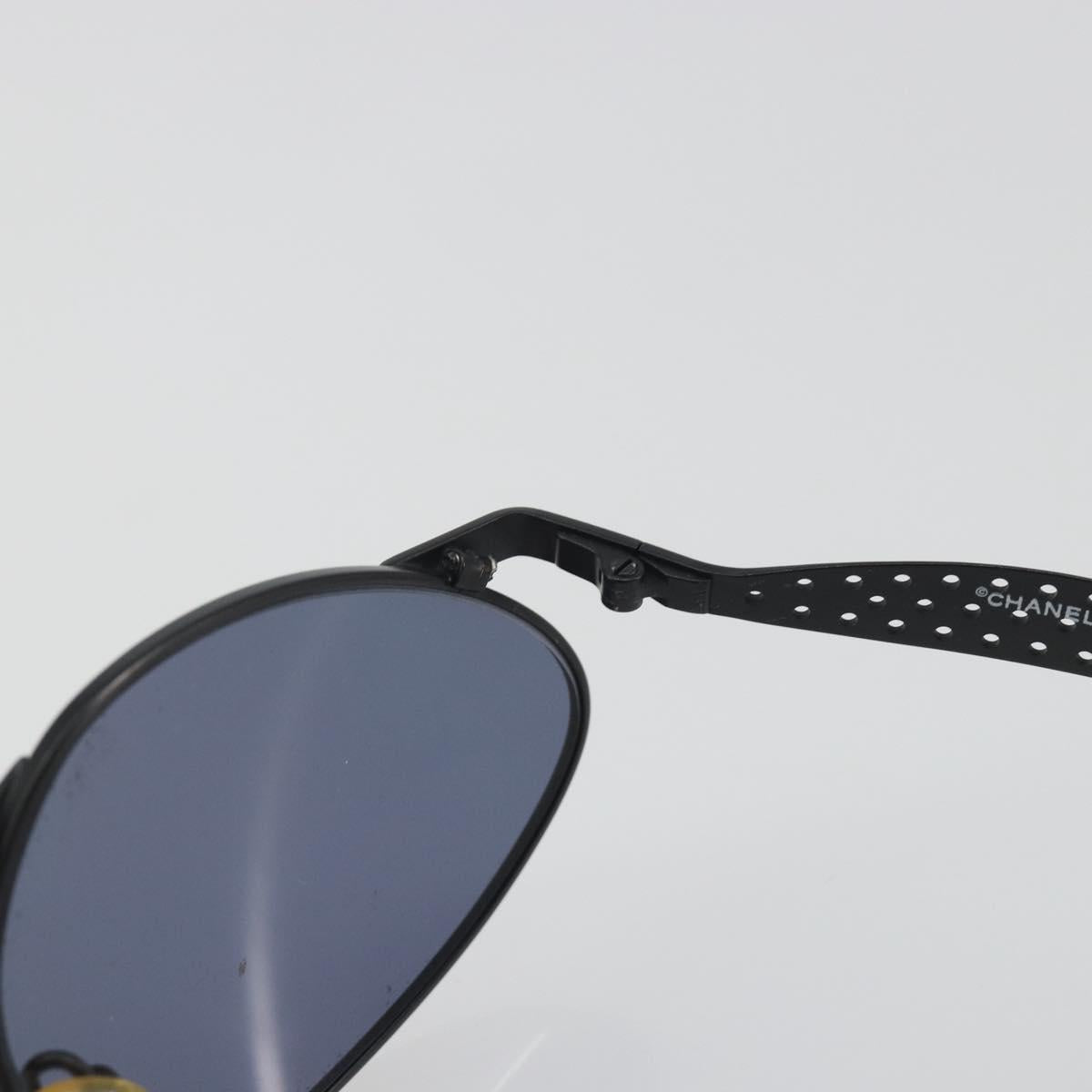 CHANEL Sunglasses Plastic Black Gold Tone CC Auth 194408