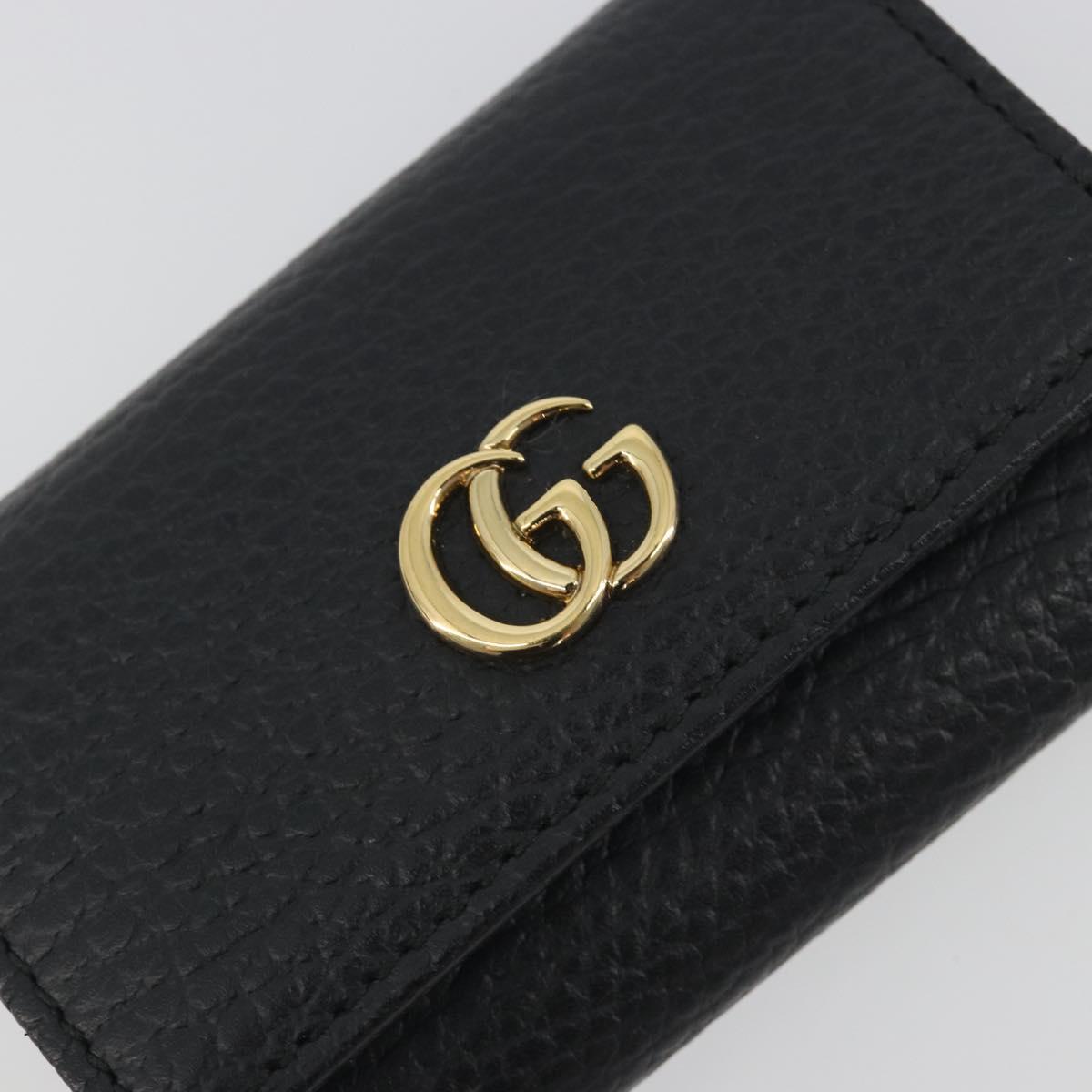 GUCCI GG Marmont Key Case Leather Black Gold Tone 456118 Auth 194409A