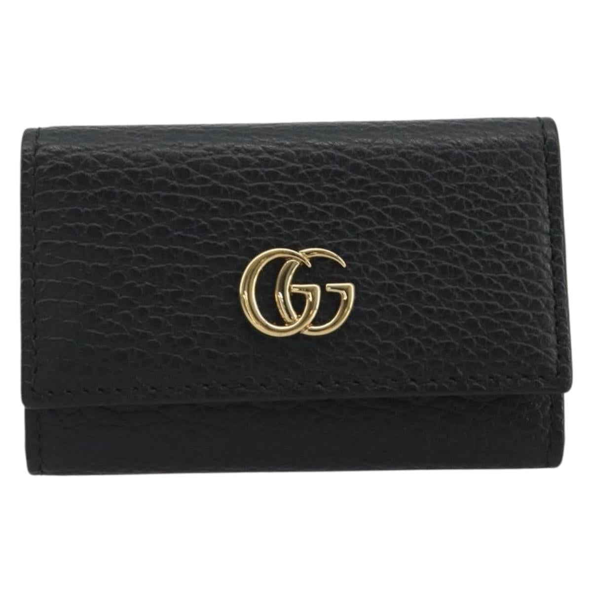 GUCCI GG Marmont Key Case Leather Black Gold Tone 456118 Auth 194409A
