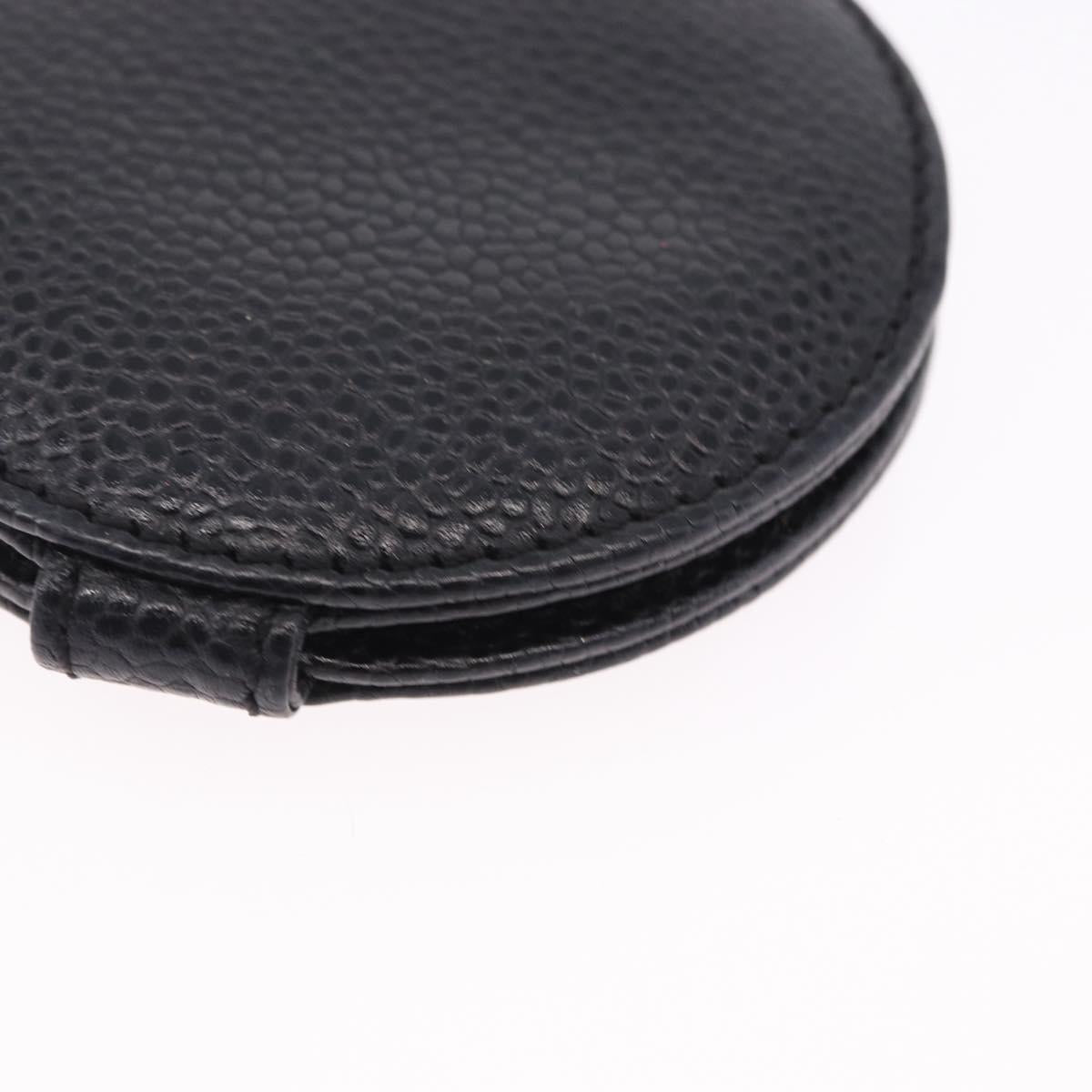 CHANEL COCO Mark Hand Mirror Caviar Skin Black CC Auth 194410M