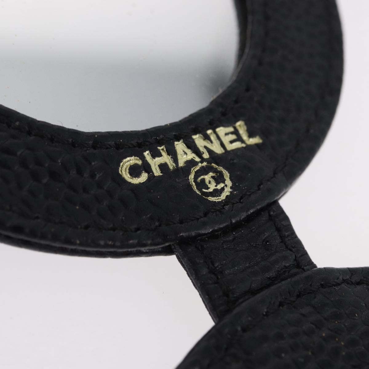 CHANEL COCO Mark Hand Mirror Caviar Skin Black CC Auth 194410M