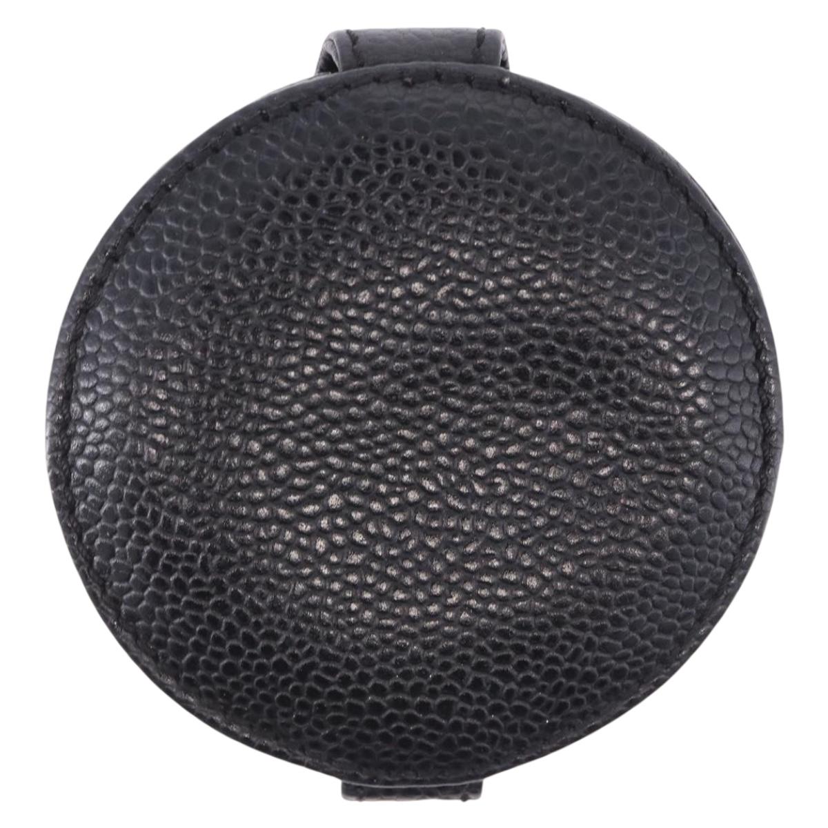 CHANEL COCO Mark Hand Mirror Caviar Skin Black CC Auth 194410M