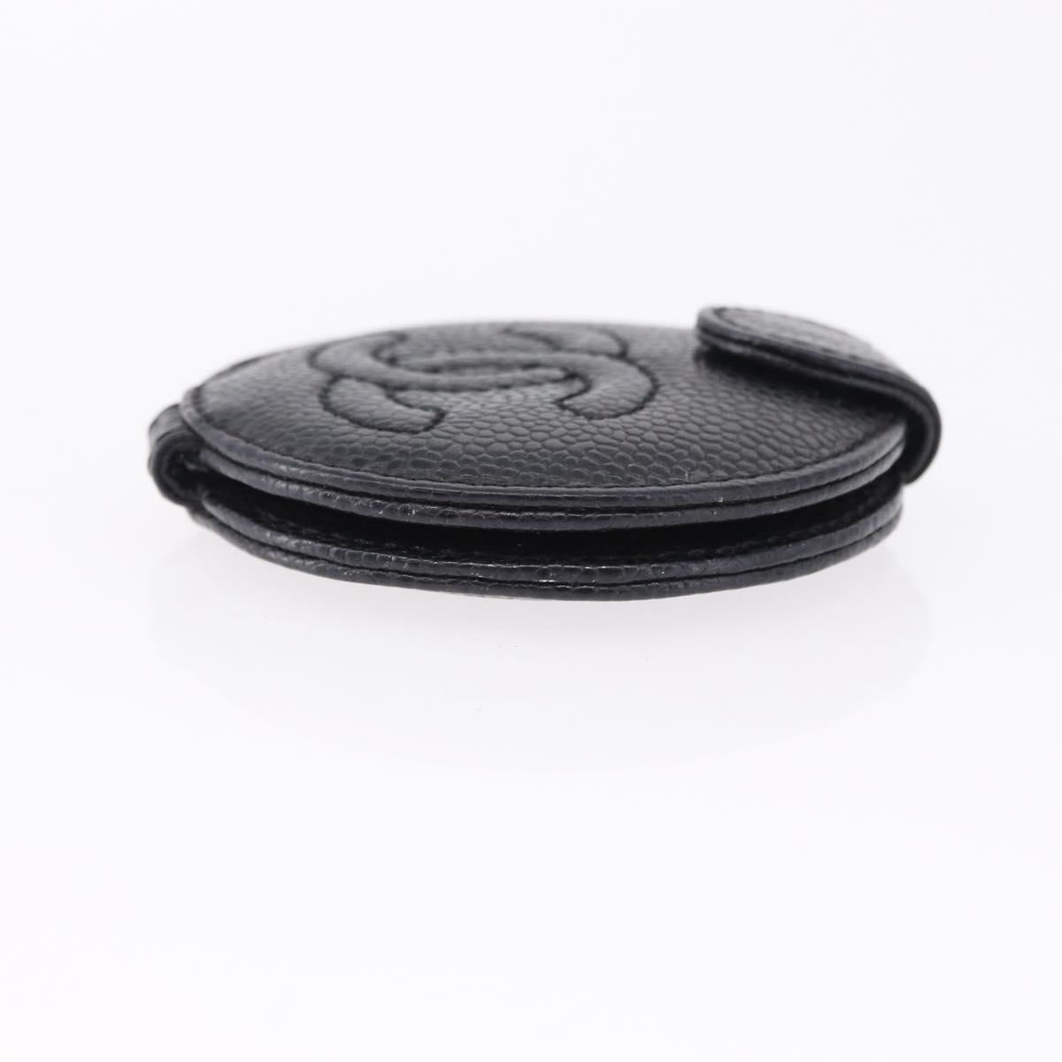 CHANEL COCO Mark Hand Mirror Caviar Skin Black CC Auth 194410M