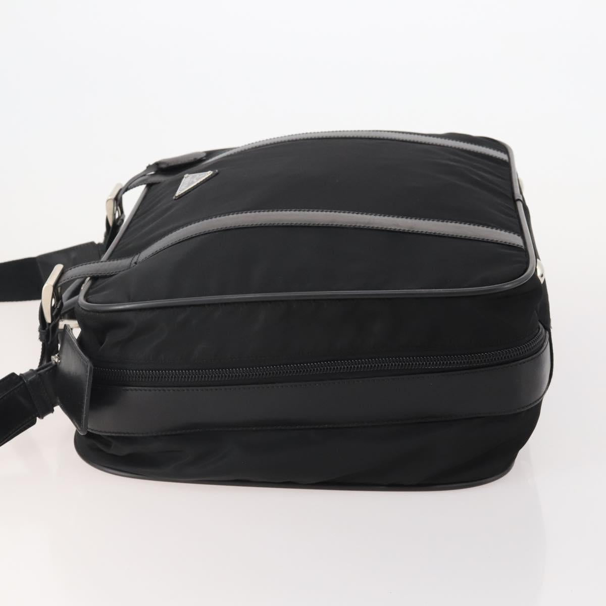 PRADA Boston Bag Nylon 2way Black Silver Auth 194414