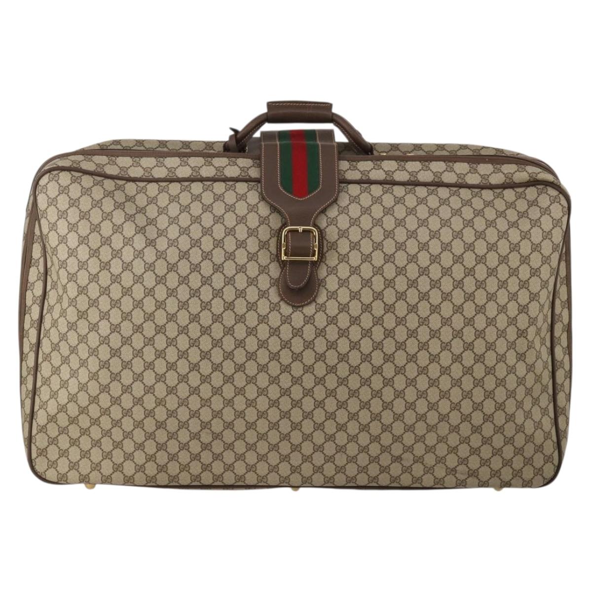 GUCCI GG Supreme Web Sherry Line Trunk PVC Beige Gold Auth 194417