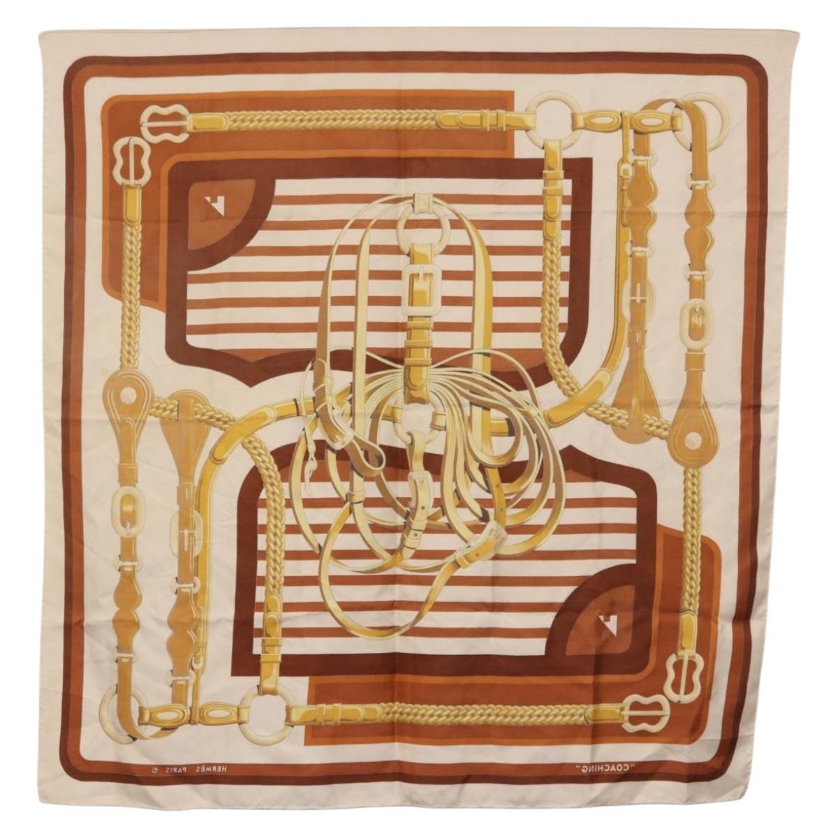 HERMES Carre 90 Scarf ”C0ACHING” Silk Brown Auth 194418