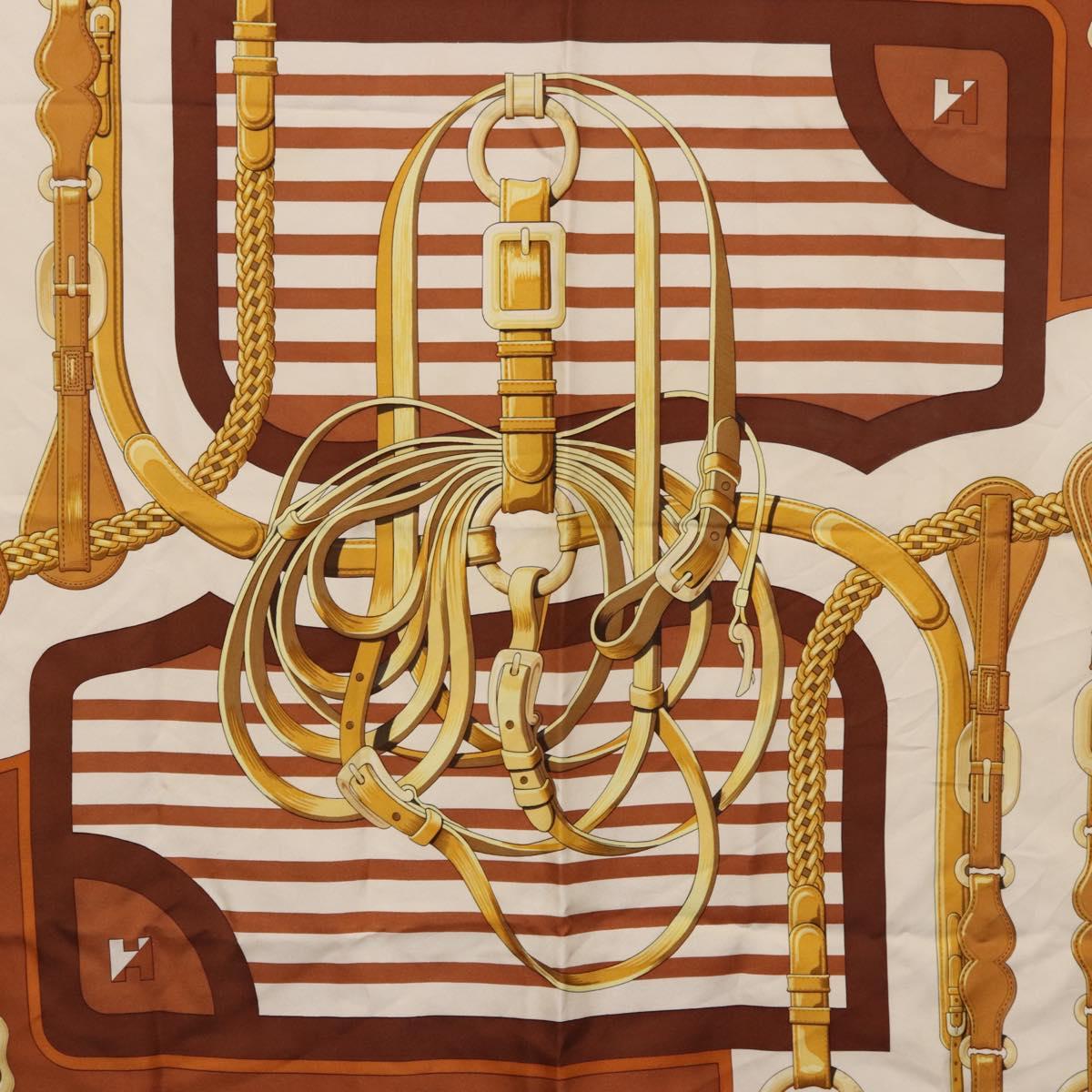 HERMES Carre 90 Scarf ”C0ACHING” Silk Brown Auth 194418