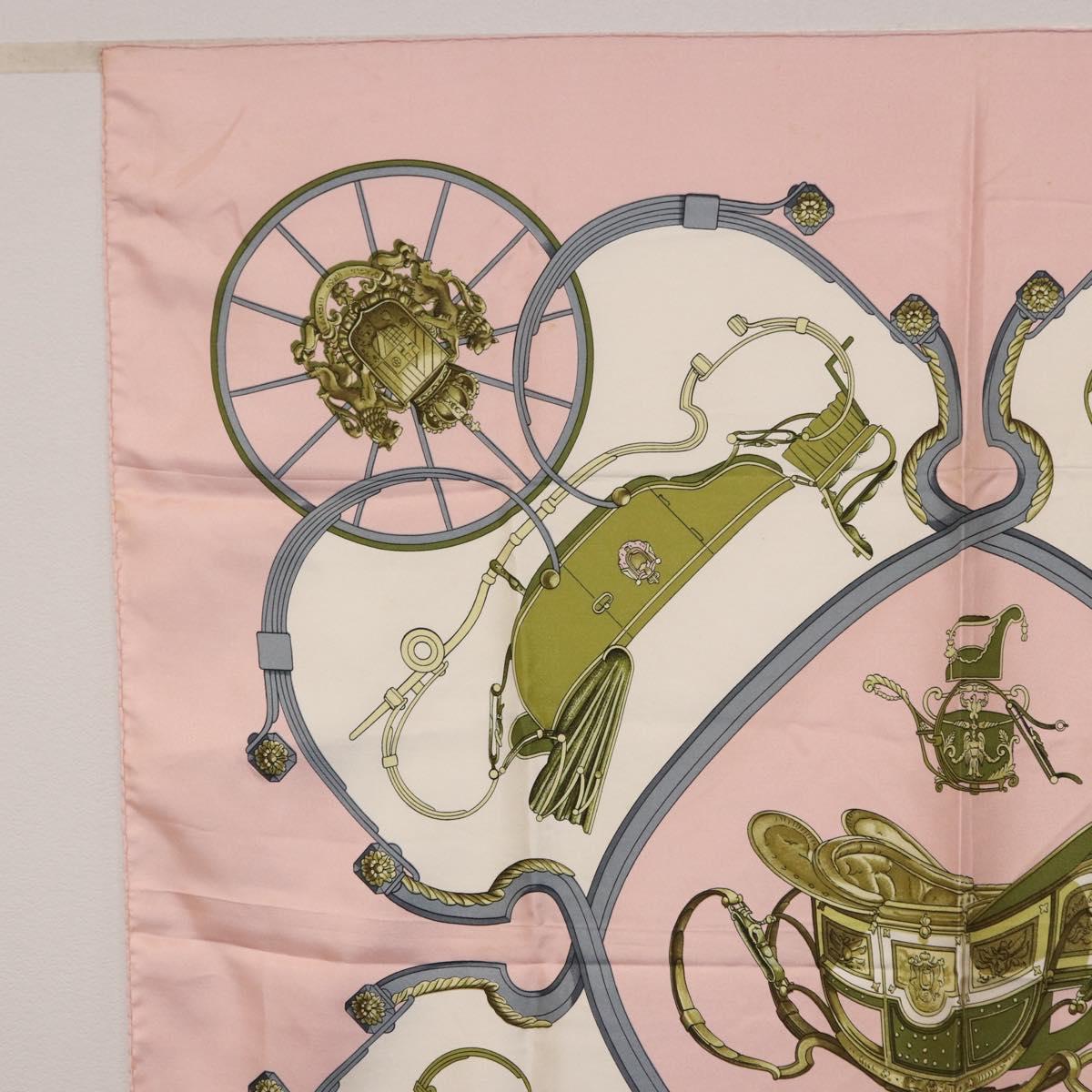 HERMES Carre 90 Scarf Silk ""SPRINGS"" Pink White Auth 194421
