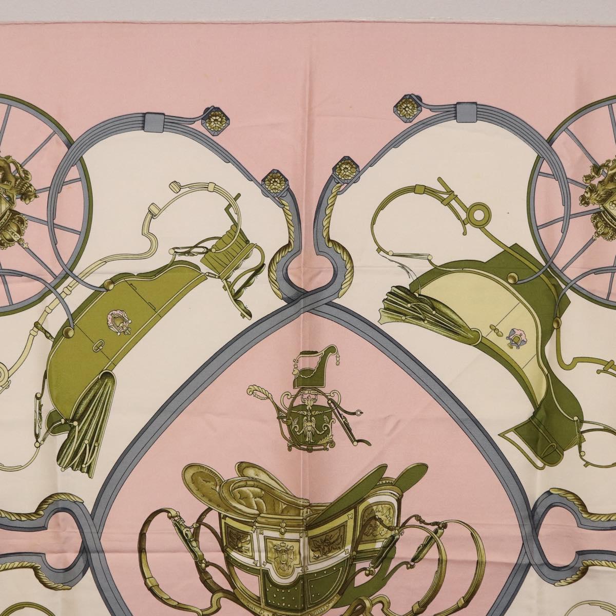 HERMES Carre 90 Scarf Silk ""SPRINGS"" Pink White Auth 194421