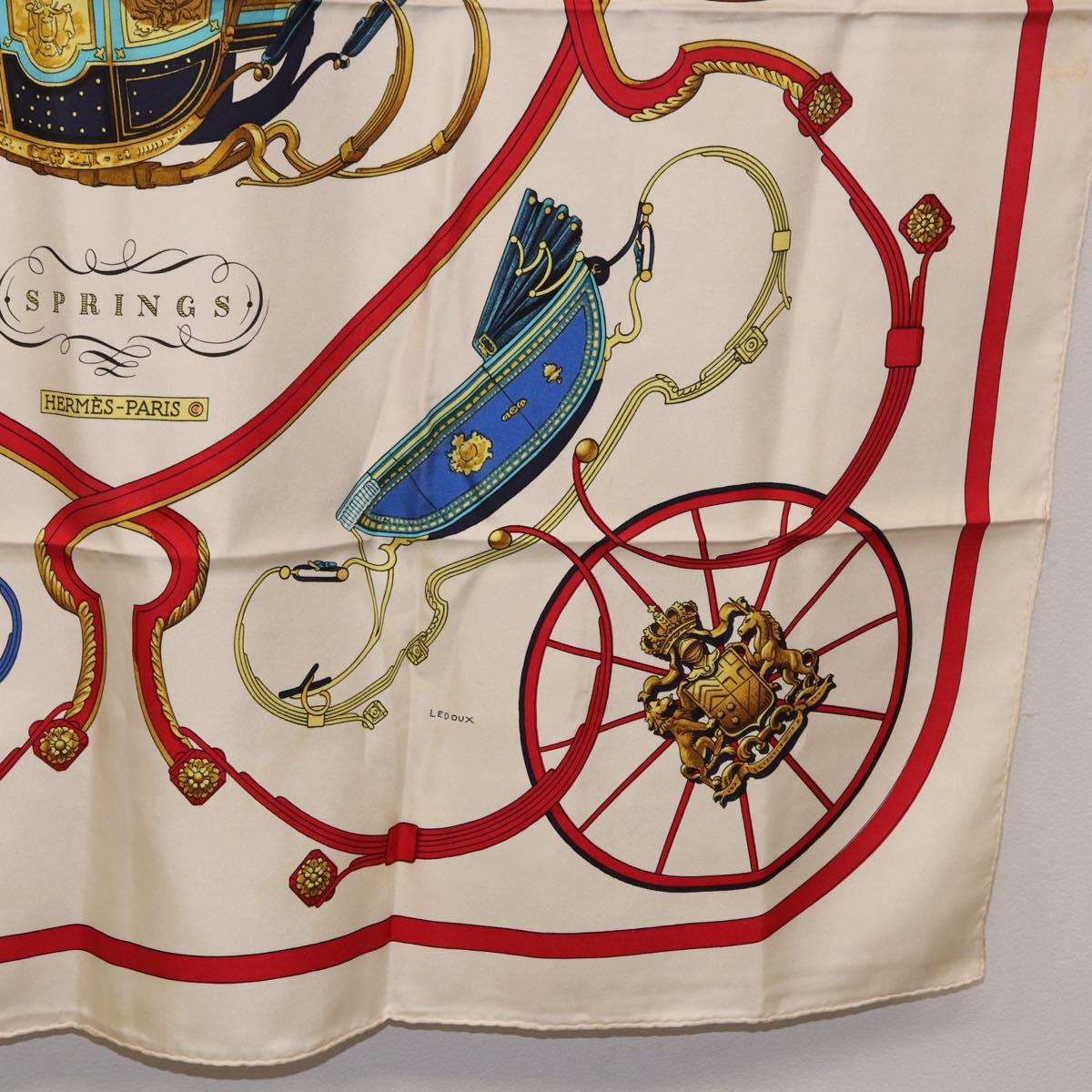 HERMES Carre 90 Scarf Silk ""SPRINGS"" Ivory Red Auth 194422