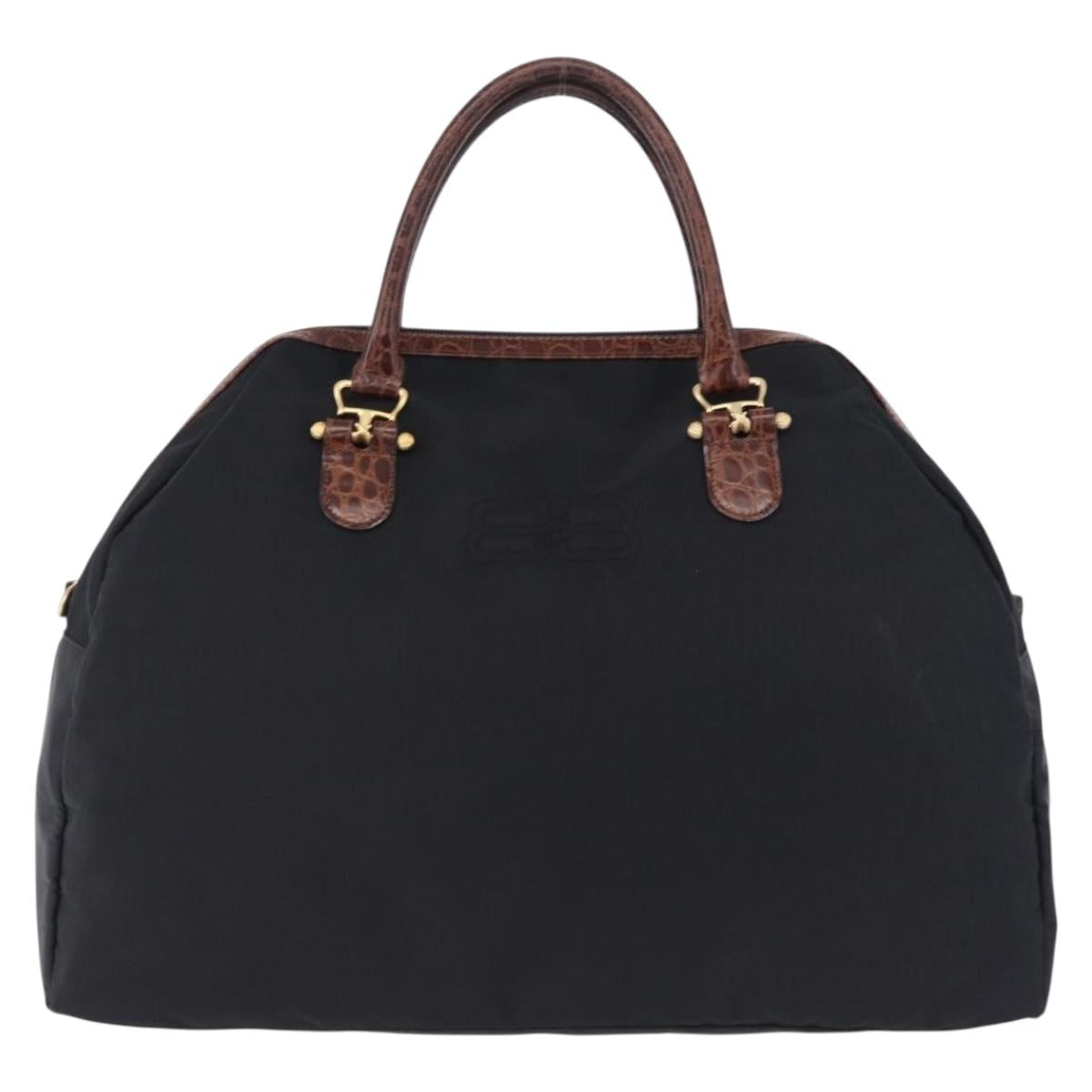 BALENCIAGA Hand Bag Nylon Black Gold Auth 194435