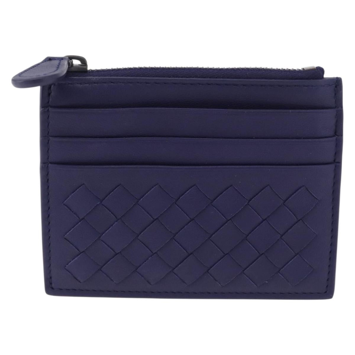 BOTTEGA VENETA INTRECCIATO Card Case Leather Navy Auth 194466A