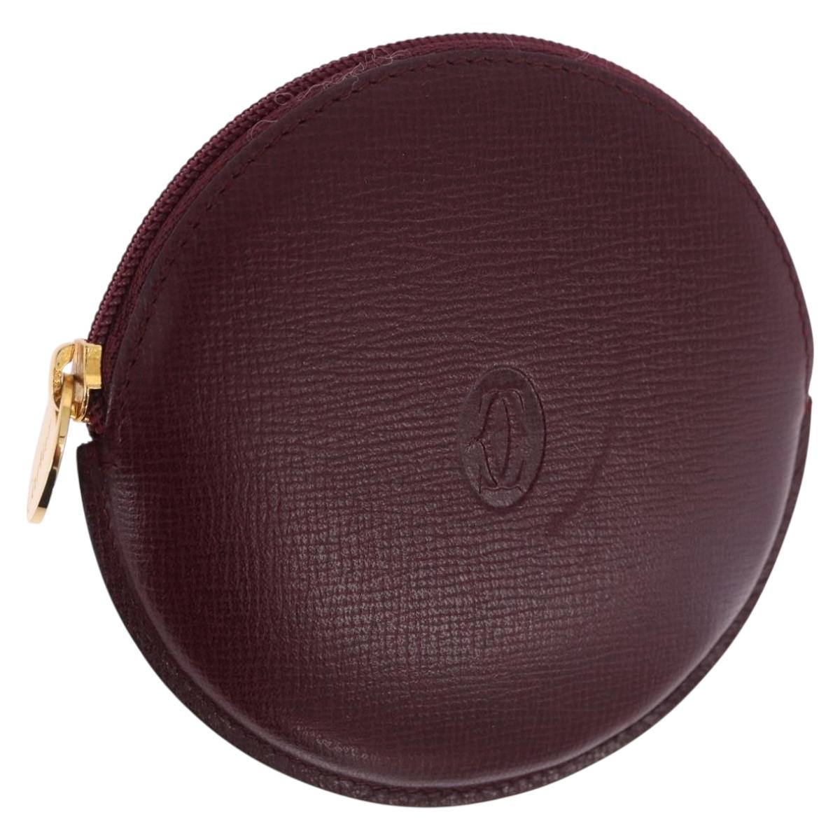 CARTIER Must Line Coin Purse Leather Bordeaux Gold Auth 194476A