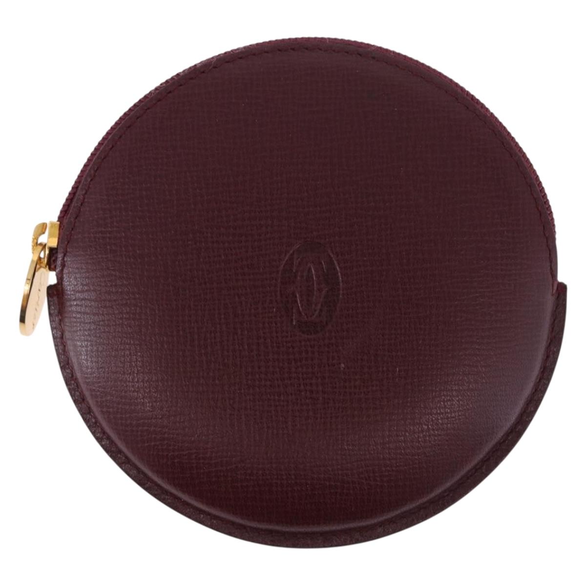CARTIER Must Line Coin Purse Leather Bordeaux Gold Auth 194476A