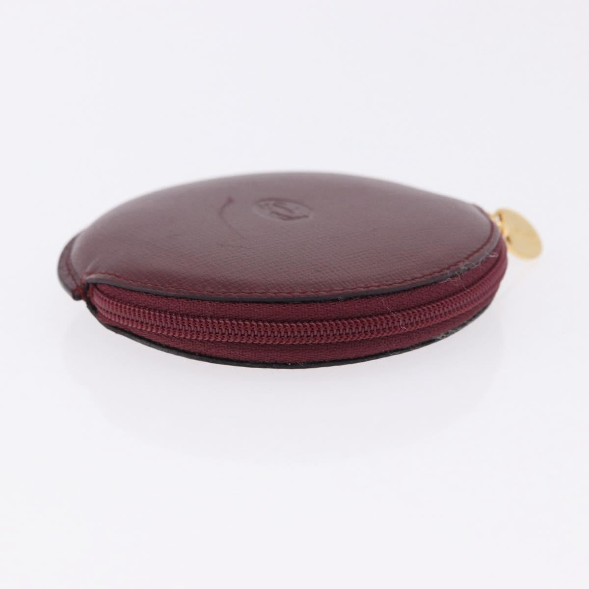 CARTIER Must Line Coin Purse Leather Bordeaux Gold Auth 194476A