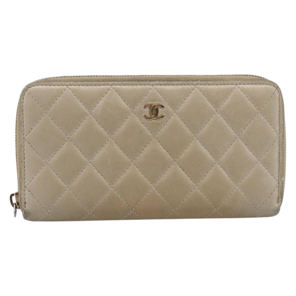 CHANEL Matelasse Long Wallet Lamb Skin Gold CC Auth 194478