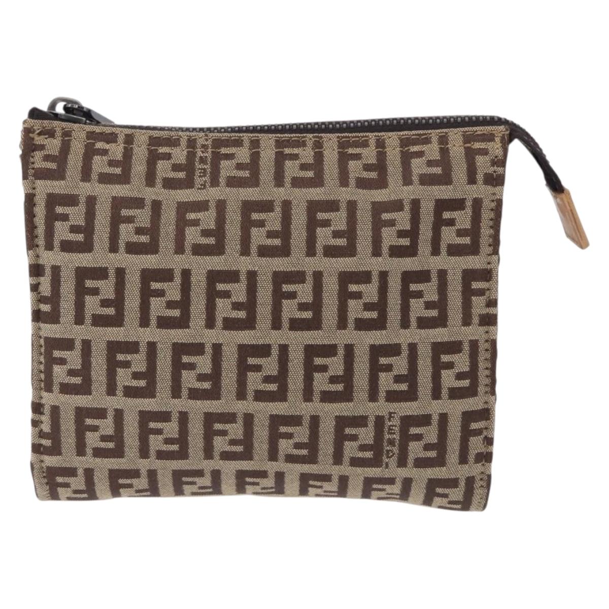 FENDI Zucchino Canvas Pouch Beige Auth 194480A