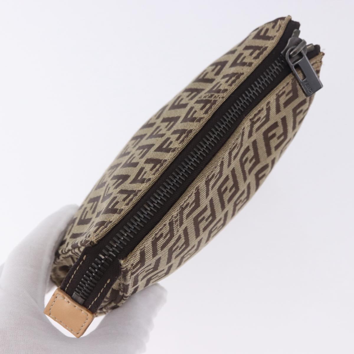 FENDI Zucchino Canvas Pouch Beige Auth 194480A