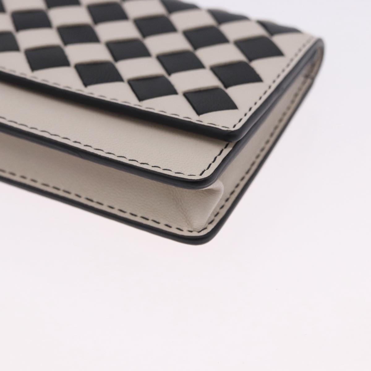 BOTTEGA VENETA INTRECCIATO Card Case Leather Beige Black Auth 194481A