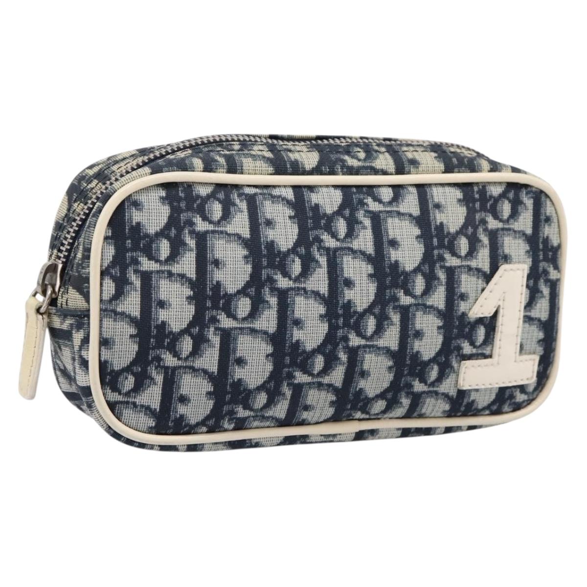 Christian Dior Trotter Pouch PVC Blue Silver Auth 194482