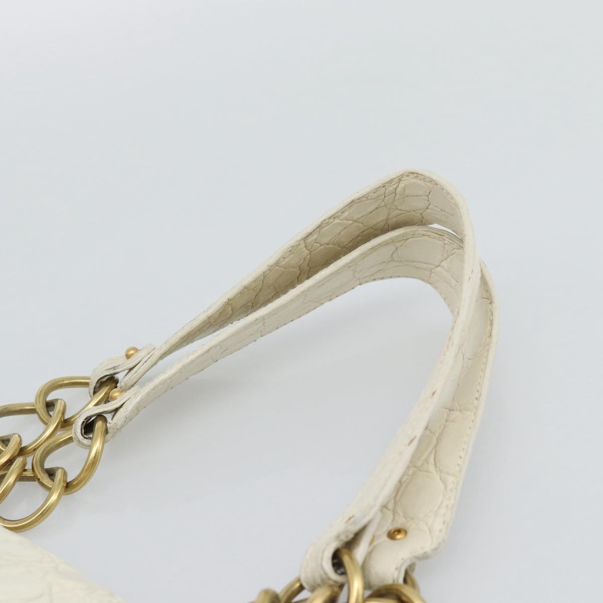 Salvatore Ferragamo Gancini Chain Hand Bag Nylon White Gold Auth 194550A