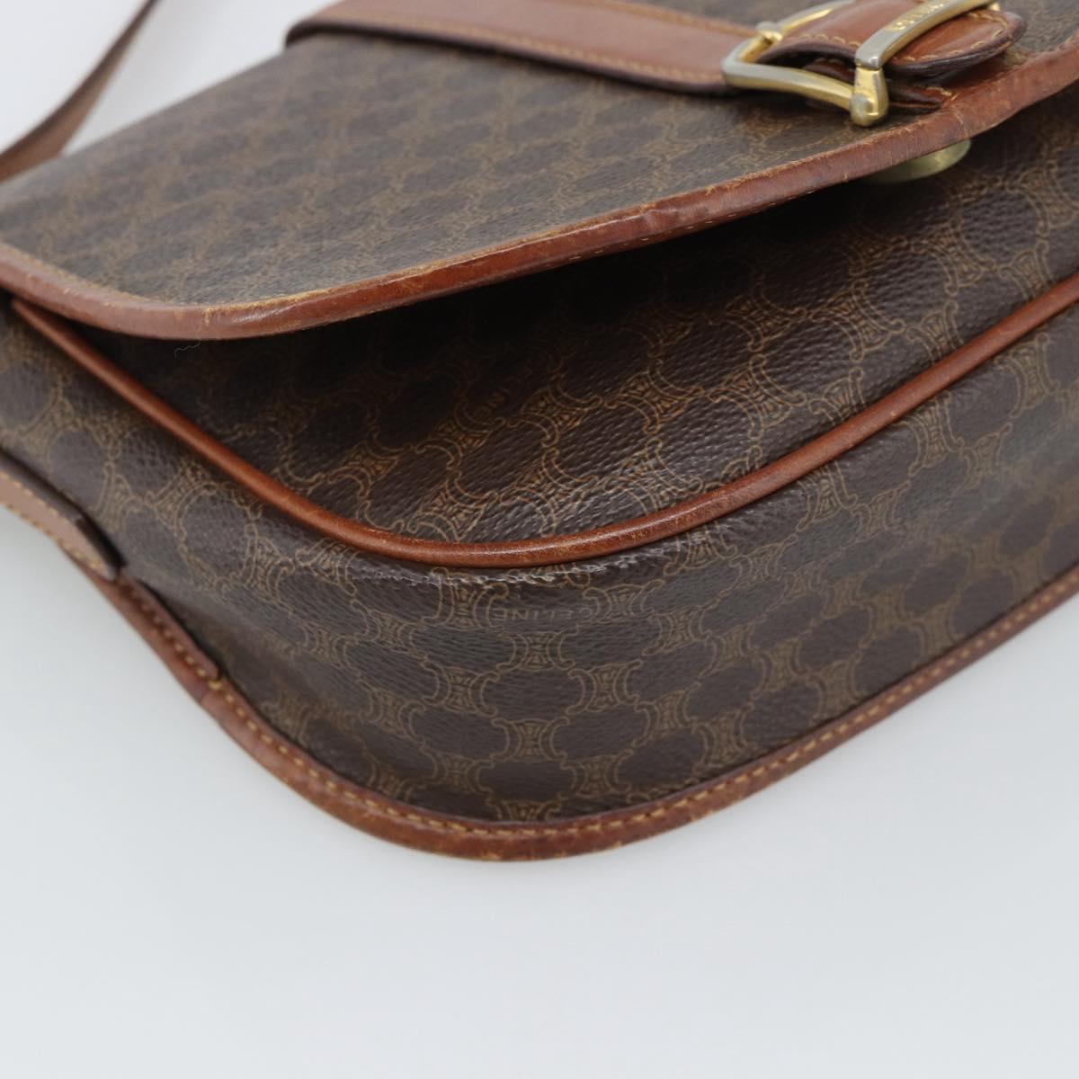 CELINE Macadam Canvas Shoulder Bag PVC Leather Brown Gold Auth 194551