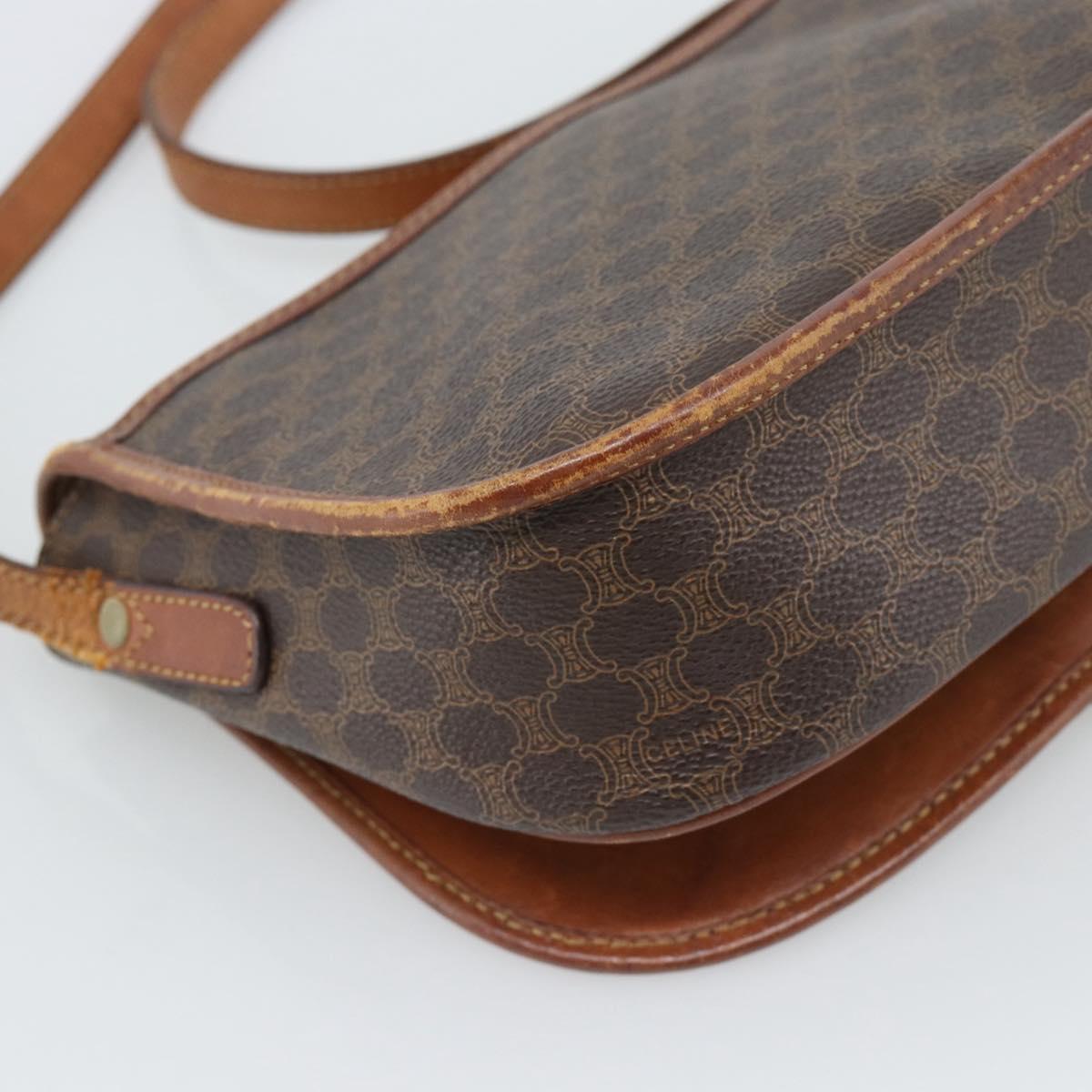 CELINE Macadam Canvas Shoulder Bag PVC Leather Brown Gold Auth 194551