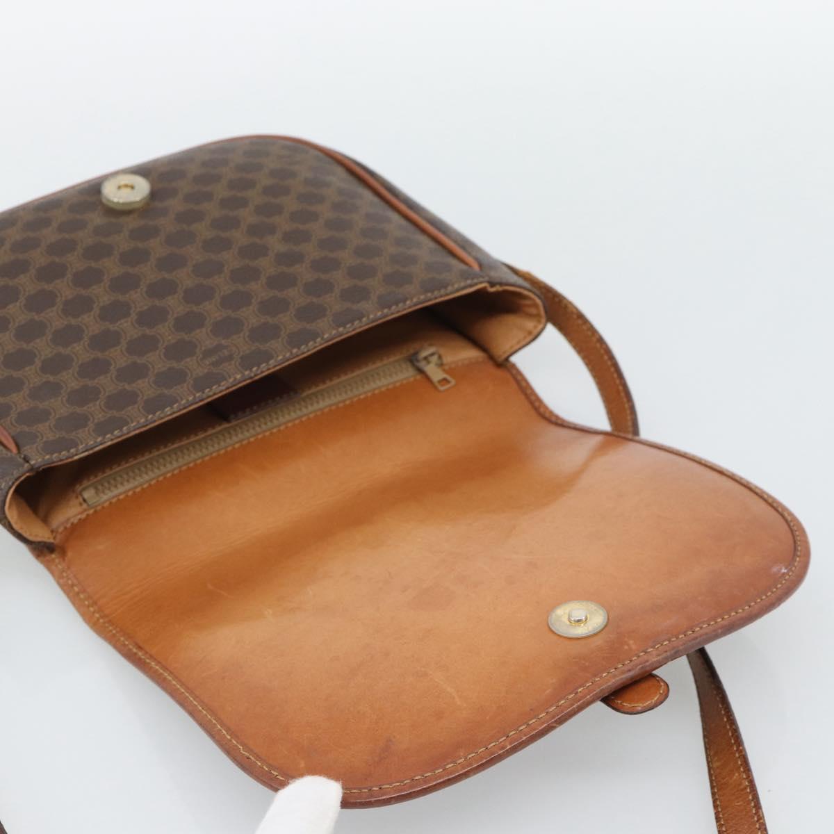 CELINE Macadam Canvas Shoulder Bag PVC Leather Brown Gold Auth 194551