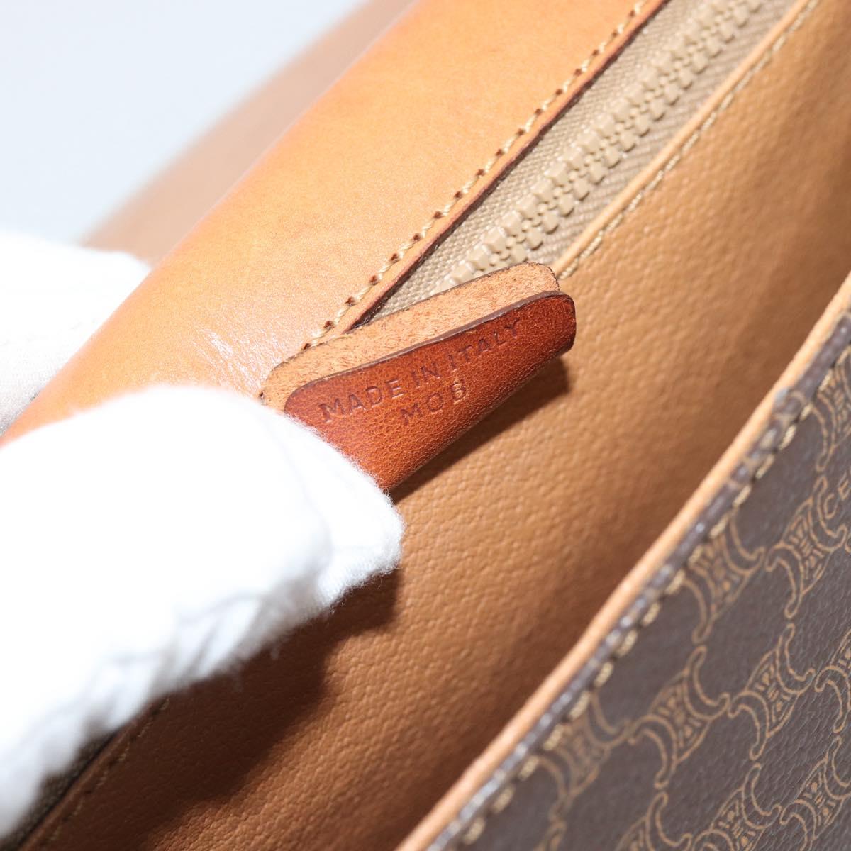 CELINE Macadam Canvas Shoulder Bag PVC Leather Brown Gold Auth 194551