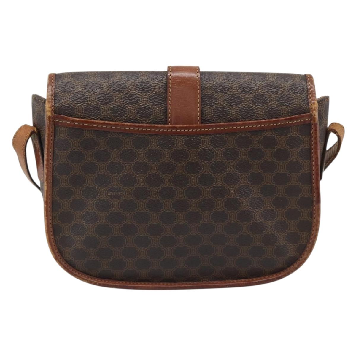CELINE Macadam Canvas Shoulder Bag PVC Leather Brown Gold Auth 194551