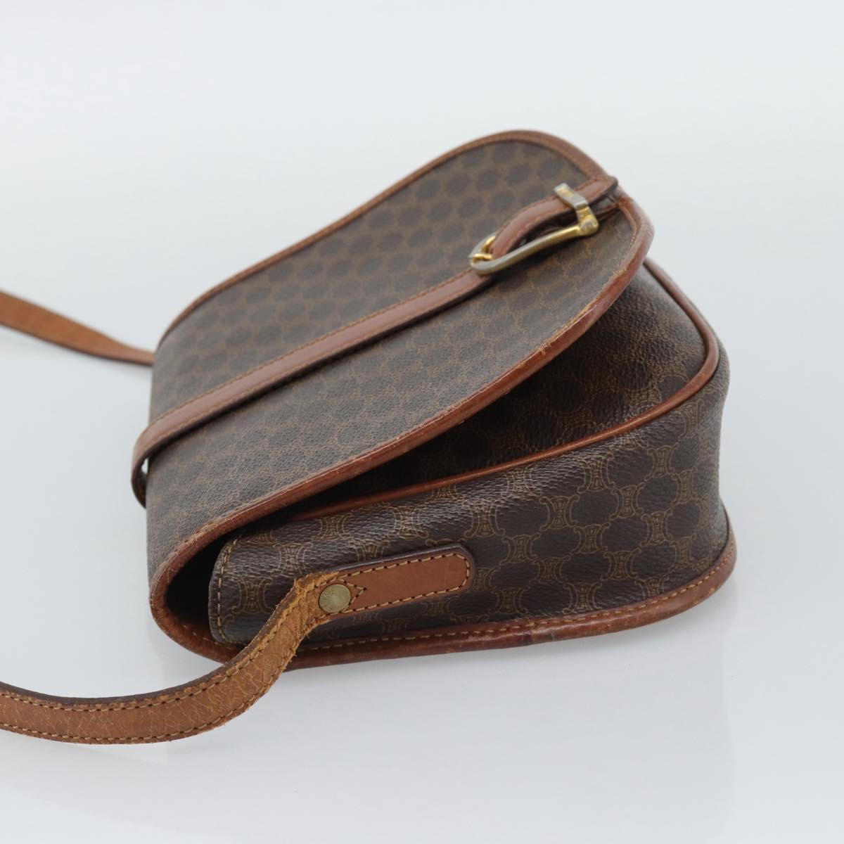 CELINE Macadam Canvas Shoulder Bag PVC Leather Brown Gold Auth 194551